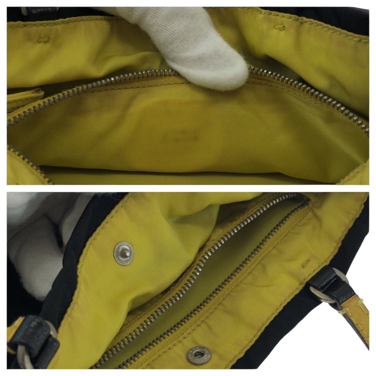 PRADA Tote Bag Nylon Black Yellow SilverMetal Test Triangle With logo