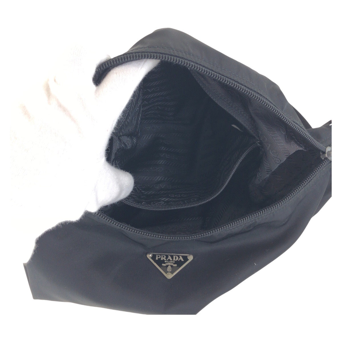 PRADA Shoulder Bag Nylon Black SilverMetal Test Triangle With logo
