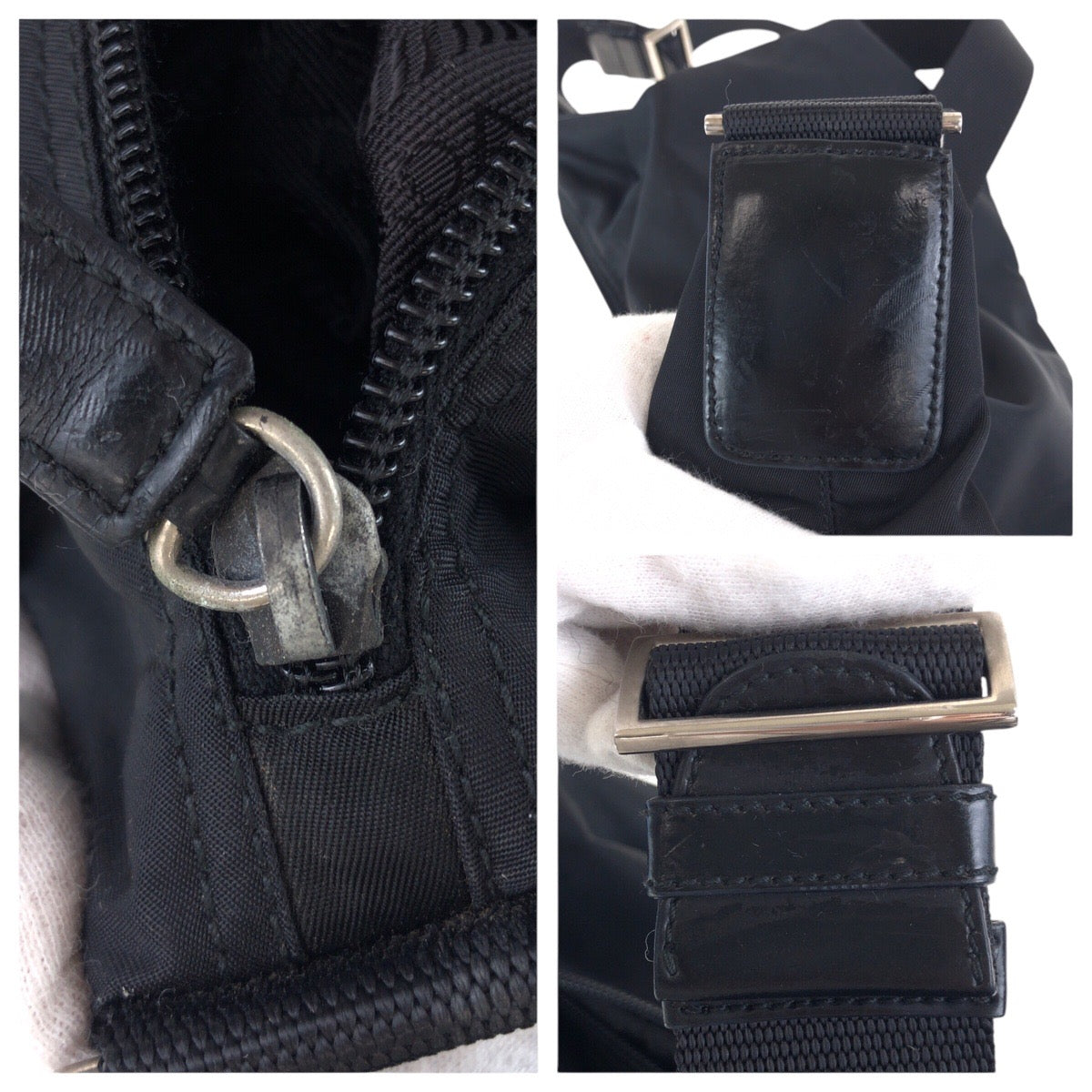 PRADA Shoulder Bag Nylon Black SilverMetal Test Triangle With logo