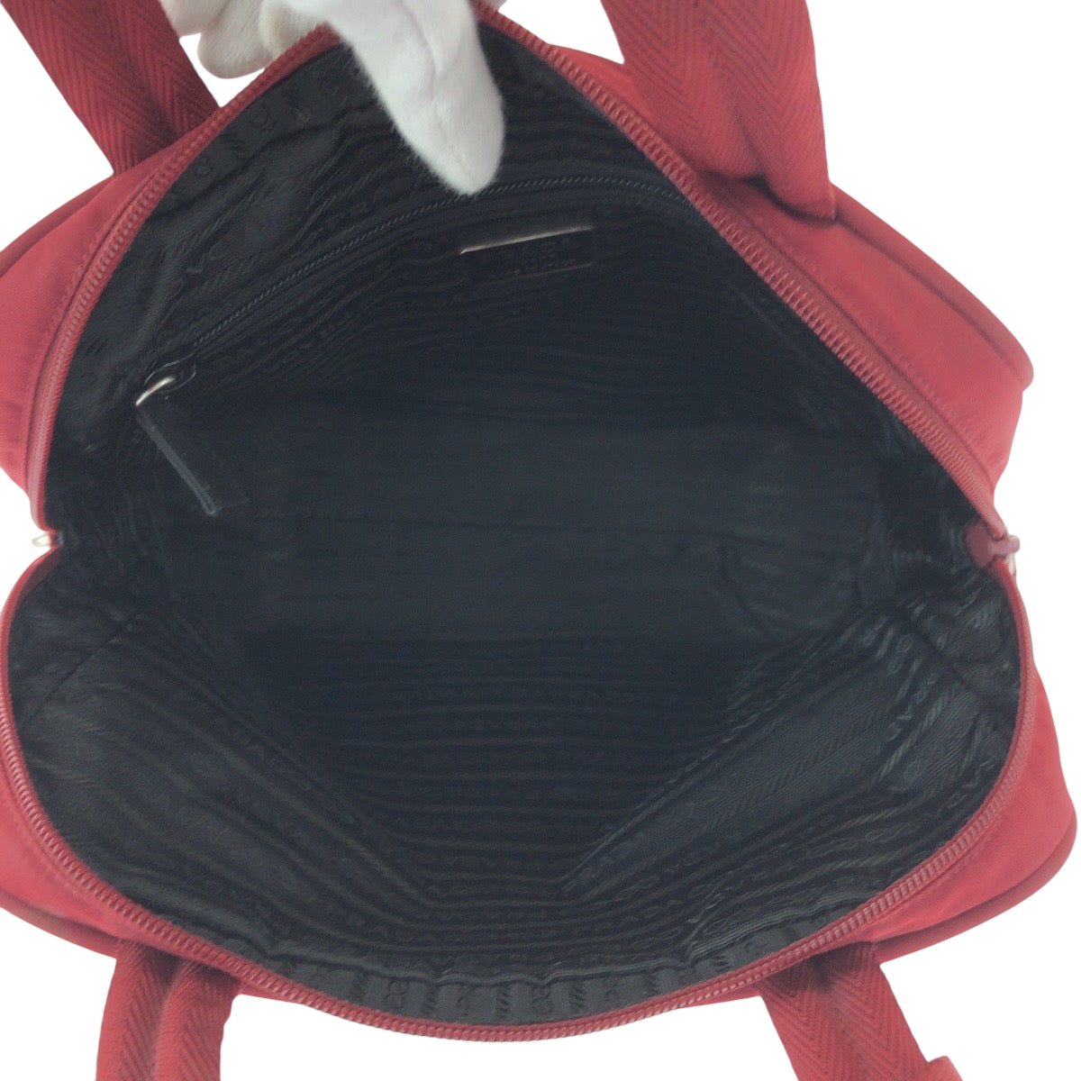 PRADA Tote Bag B8495 Nylon Red Silver Metal Test Triangle With logo