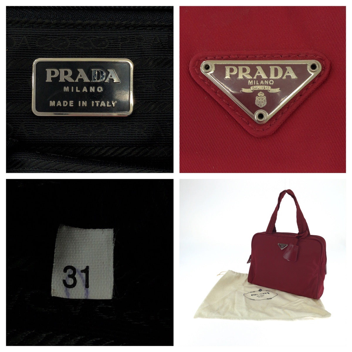 PRADA Tote Bag B8495 Nylon Red Silver Metal Test Triangle With logo
