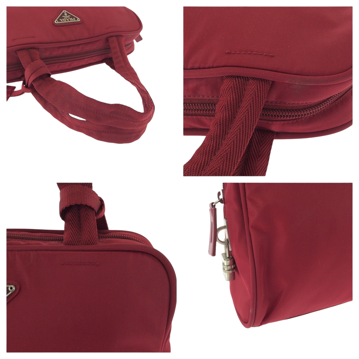 PRADA Tote Bag B8495 Nylon Red Silver Metal Test Triangle With logo