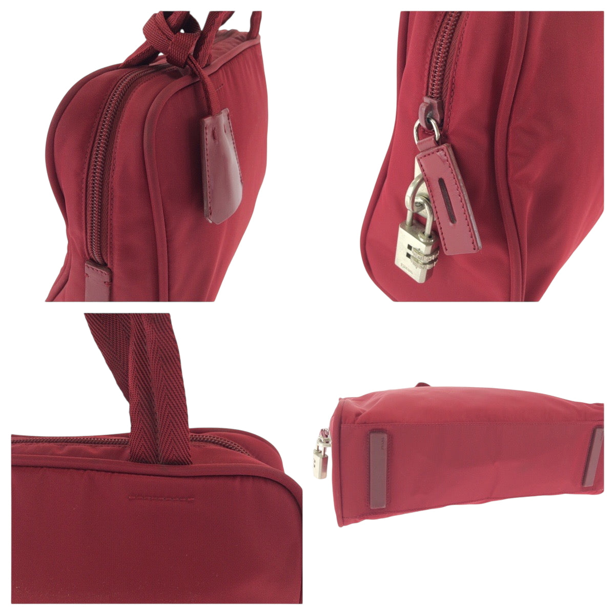 PRADA Tote Bag B8495 Nylon Red Silver Metal Test Triangle With logo