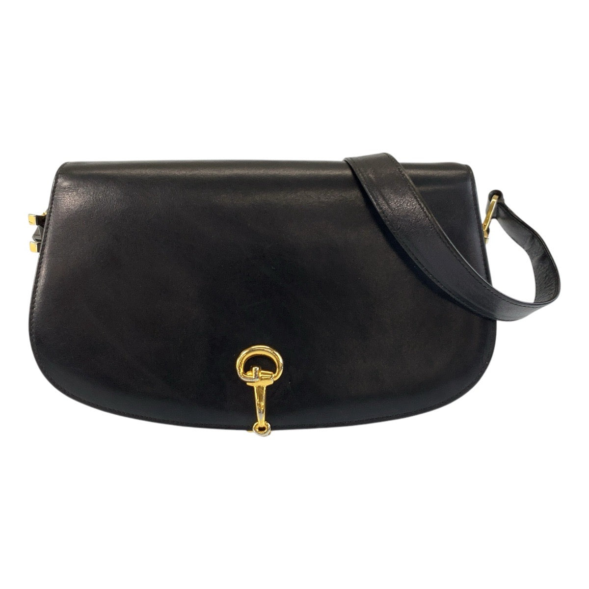 GUCCI Shoulder Bag leather Black GoldMetal Horsebit