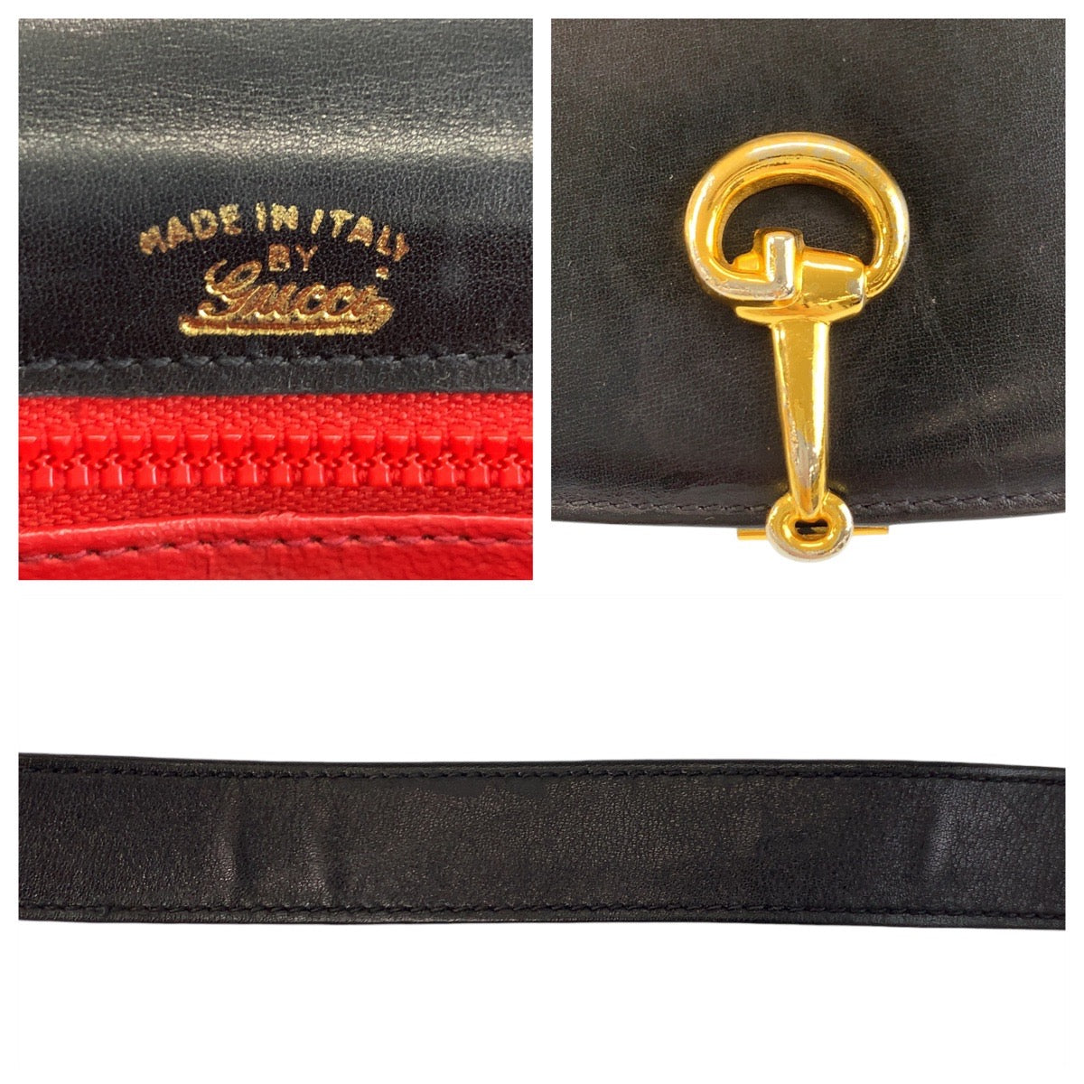 GUCCI Shoulder Bag leather Black GoldMetal Horsebit