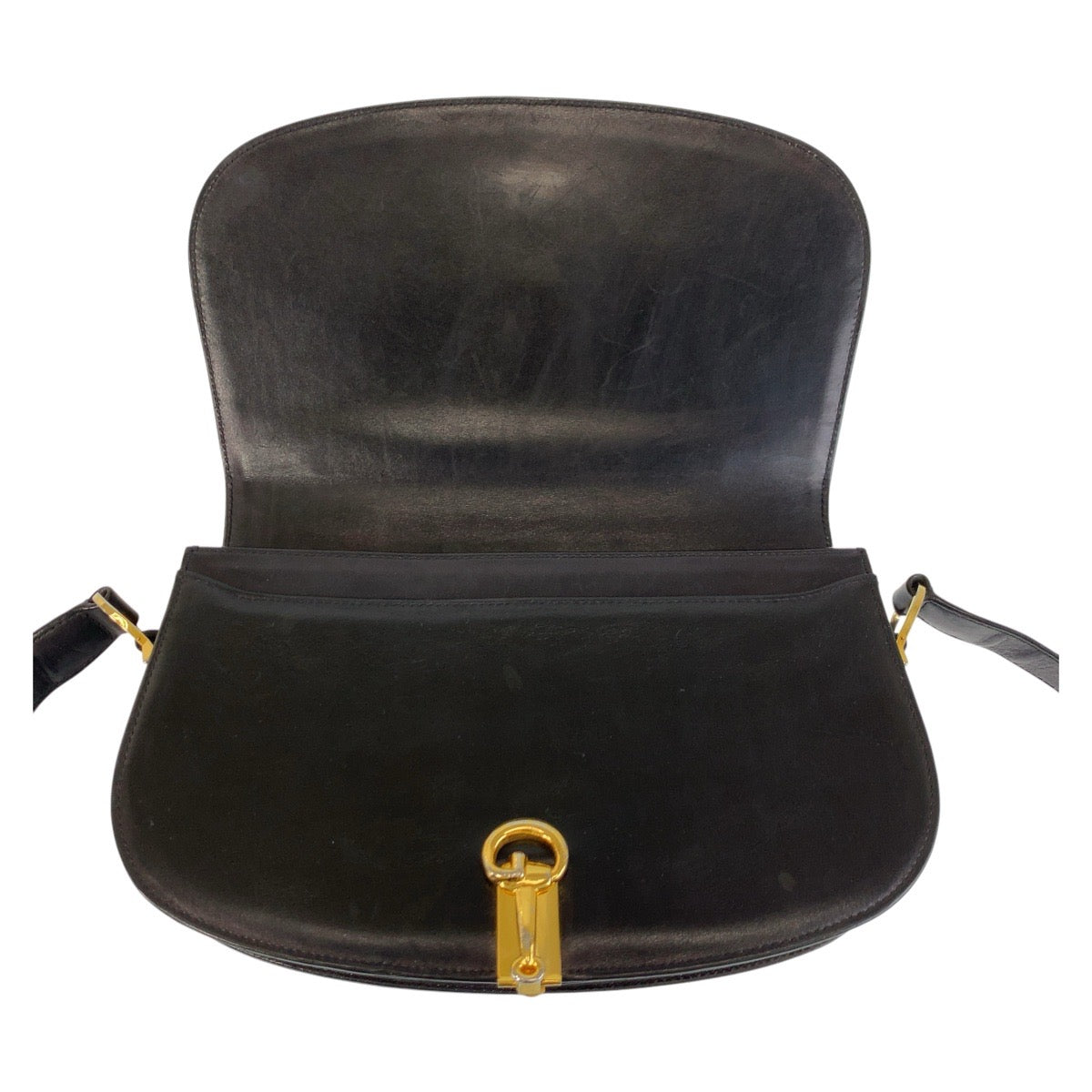 GUCCI Shoulder Bag leather Black GoldMetal Horsebit