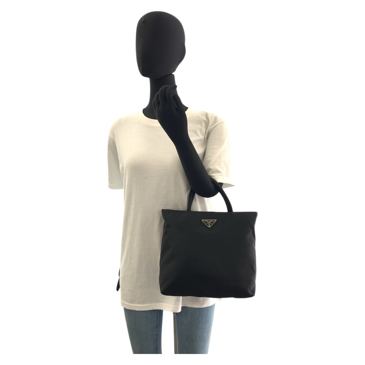 PRADA Tote Bag Nylon Black SilverMetal Test Triangle With logo
