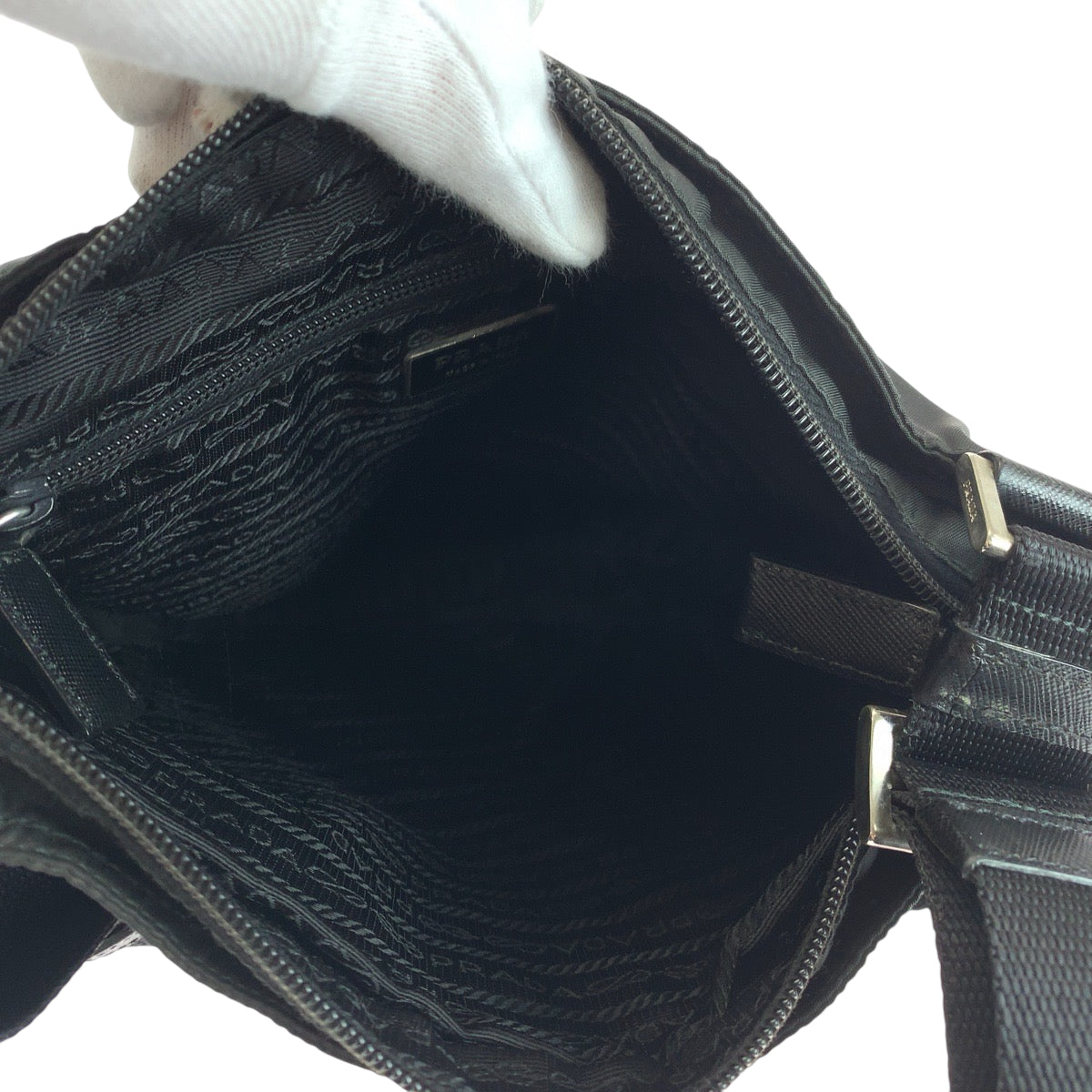 PRADA Shoulder Bag Nylon Black SilverMetal Test Triangle With logo