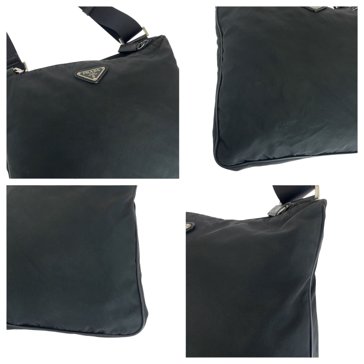 PRADA Shoulder Bag Nylon Black SilverMetal Test Triangle With logo