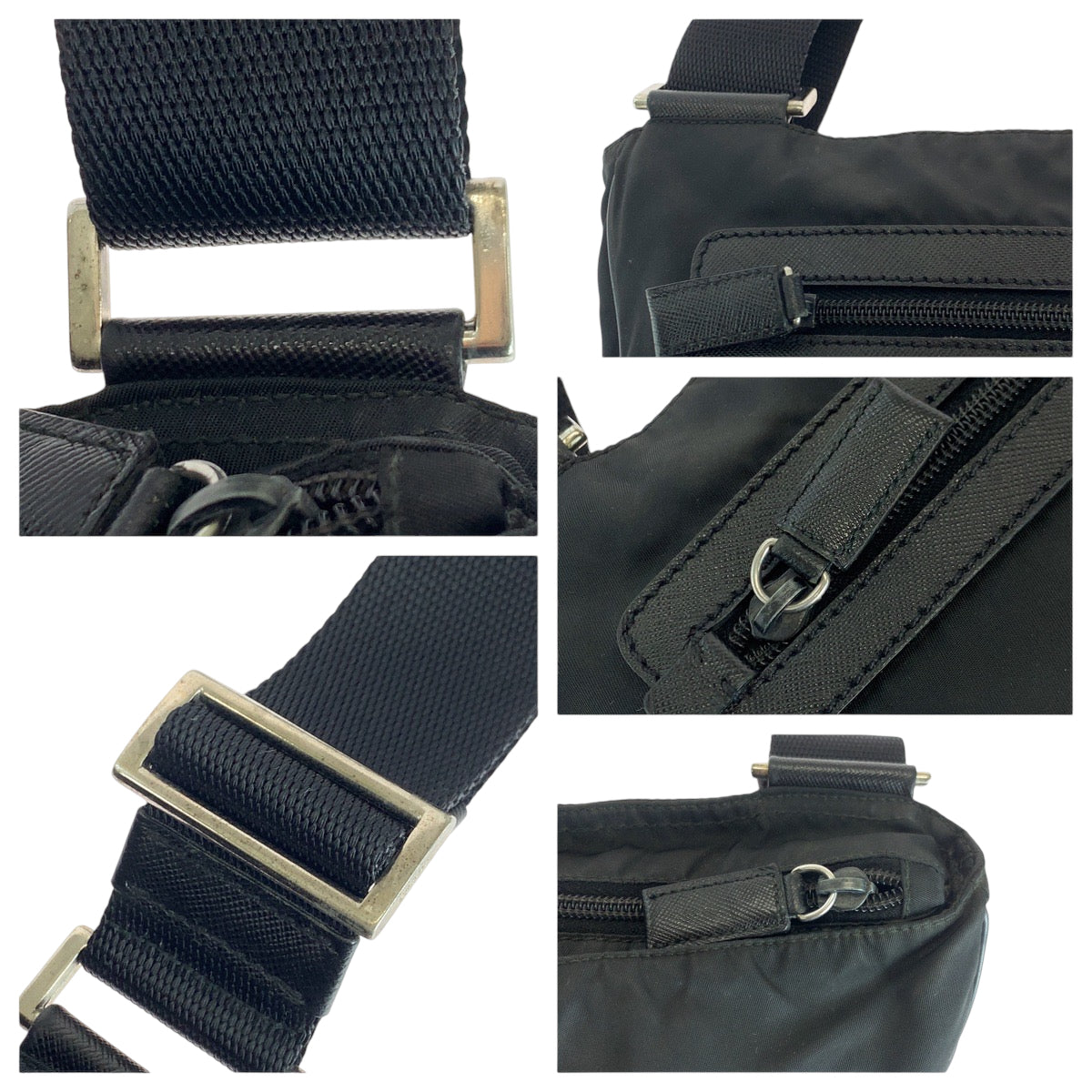 PRADA Shoulder Bag Nylon Black SilverMetal Test Triangle With logo