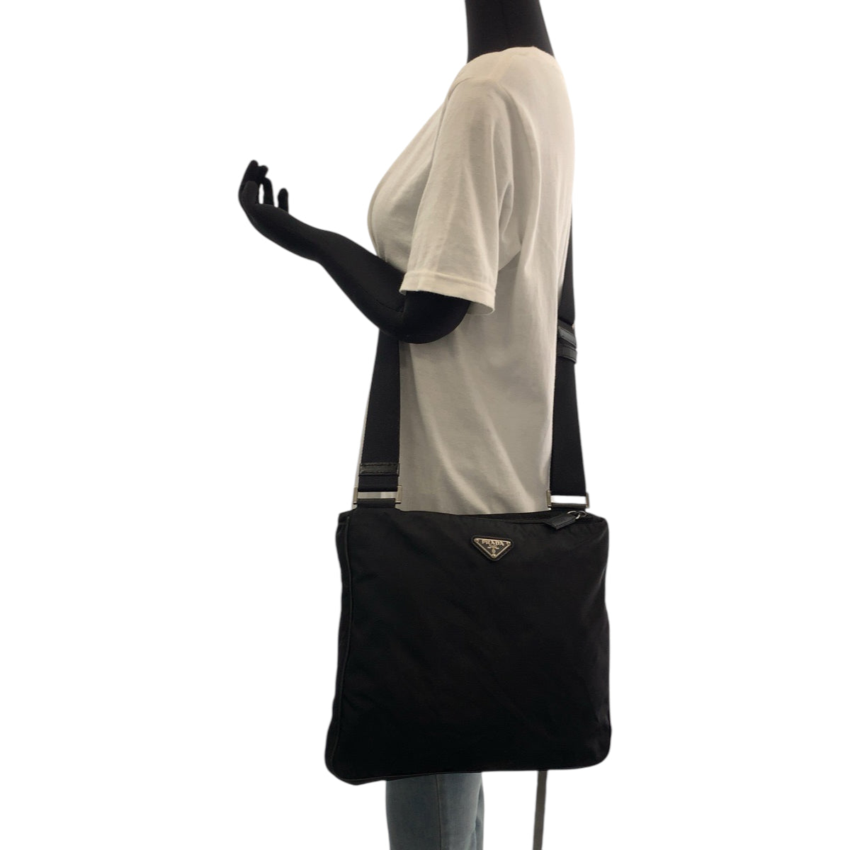PRADA Shoulder Bag Nylon Black SilverMetal Test Triangle With logo