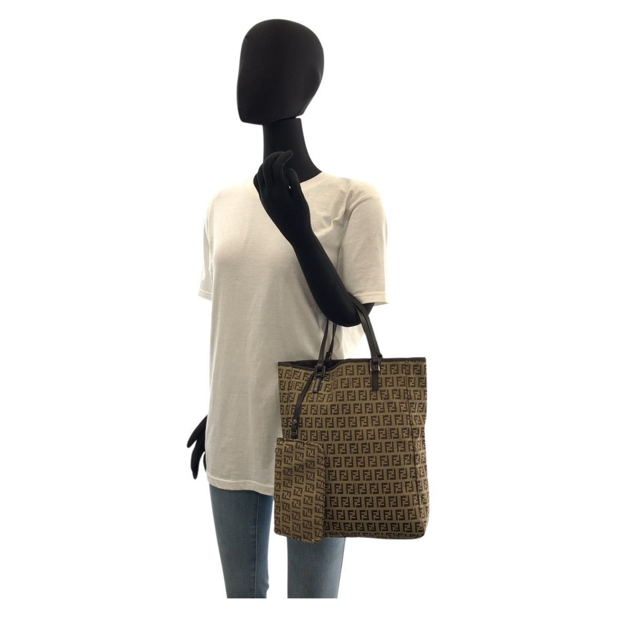 FENDI Tote Bag 8BH006 canvas Beige brown Zucchino