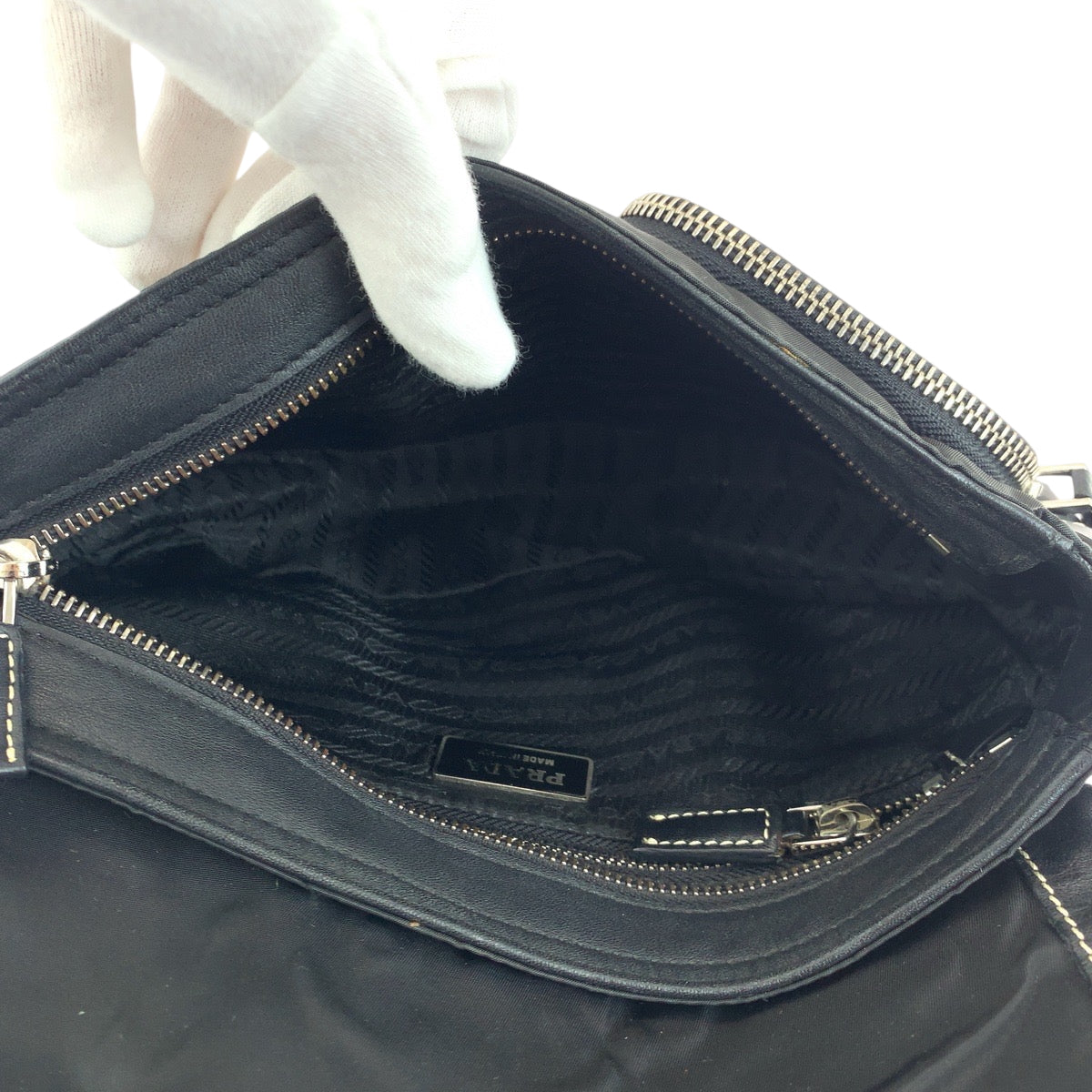 PRADA Shoulder Bag BR2417 Nylon Black SilverMetal Test Triangle With logo