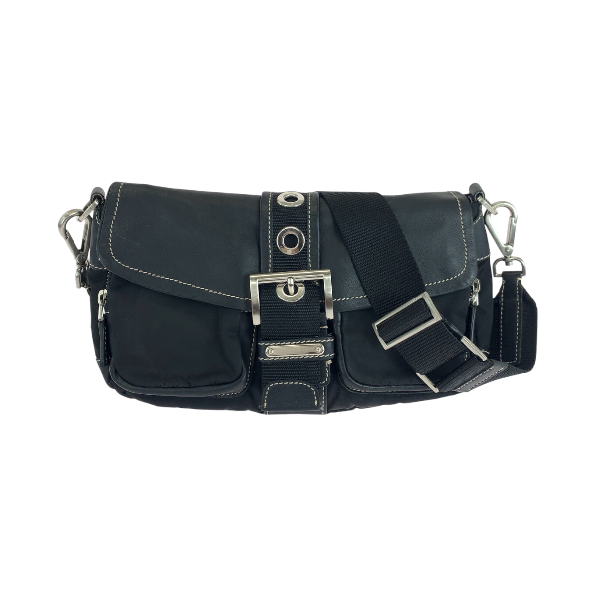 PRADA Shoulder Bag BR2417 Nylon Black SilverMetal Test Triangle With logo