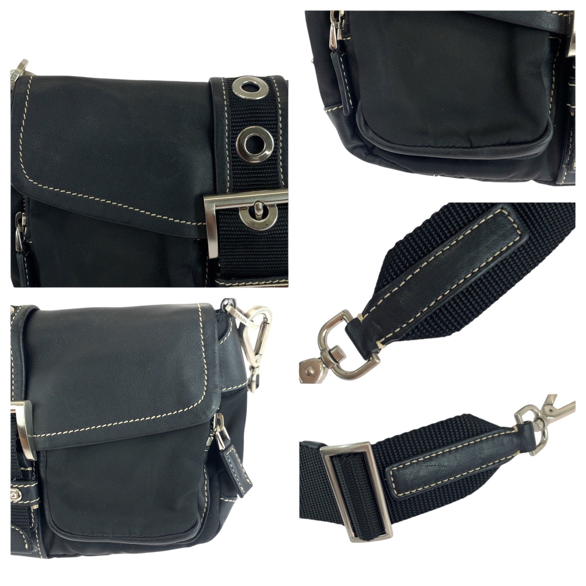 PRADA Shoulder Bag BR2417 Nylon Black SilverMetal Test Triangle With logo