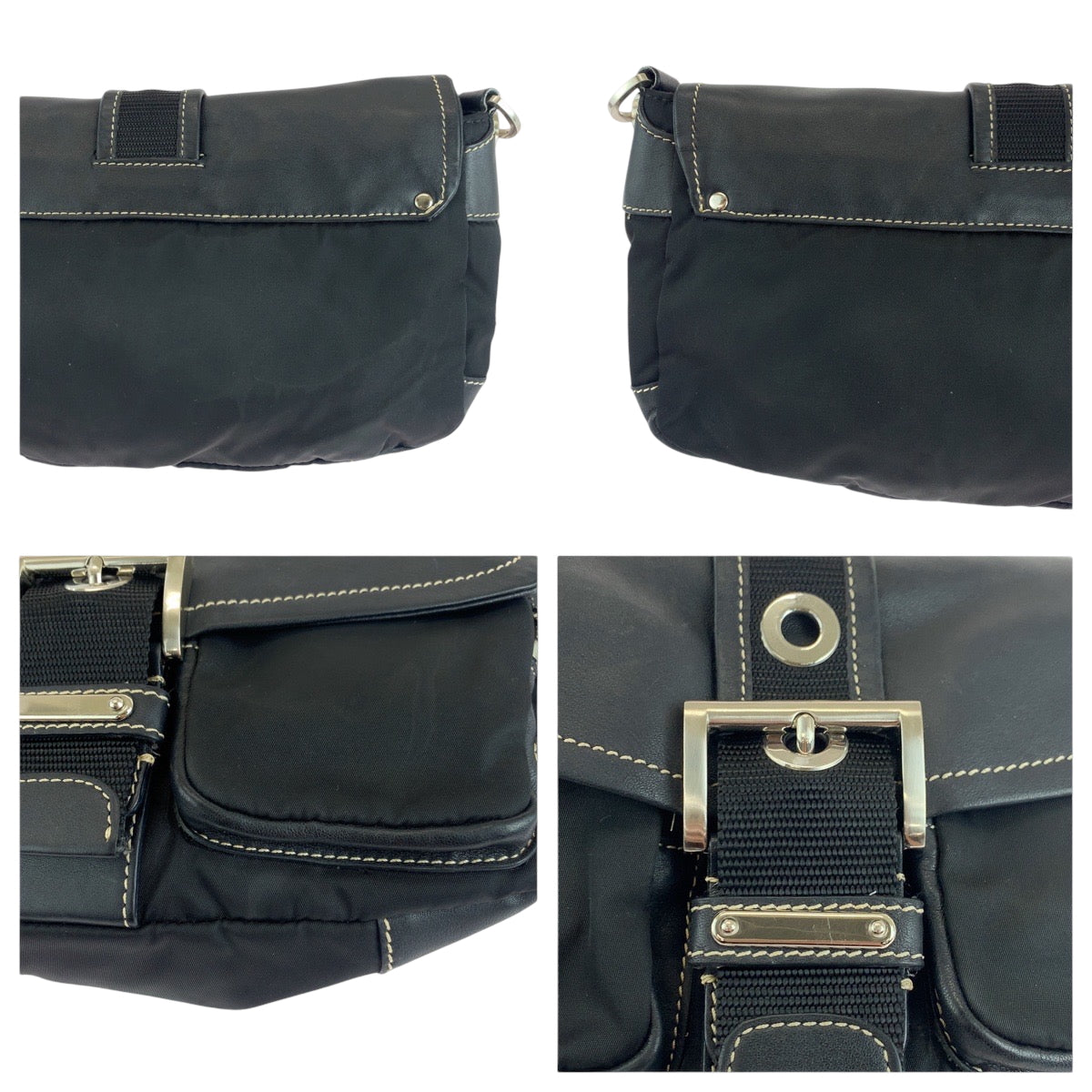 PRADA Shoulder Bag BR2417 Nylon Black SilverMetal Test Triangle With logo