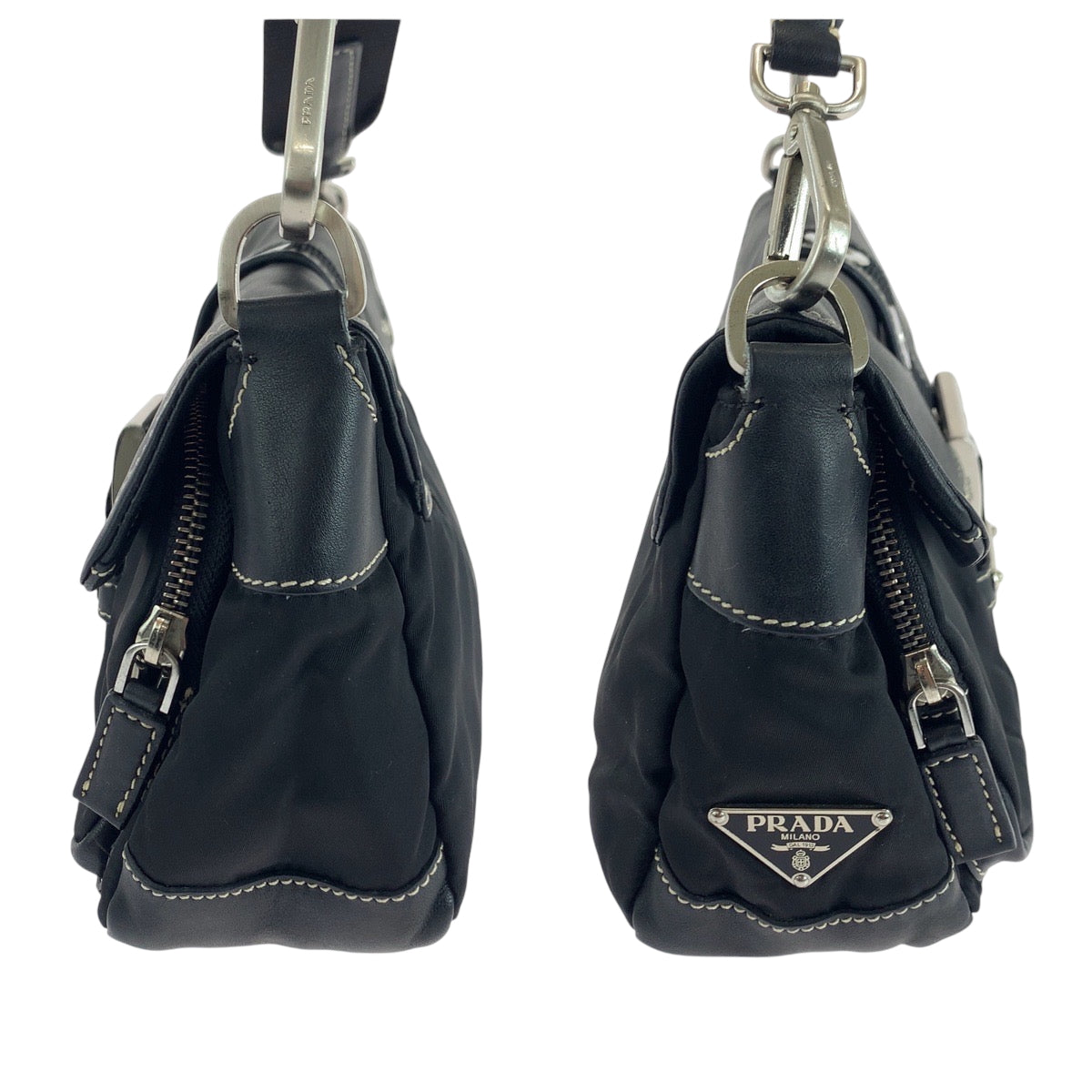 PRADA Shoulder Bag BR2417 Nylon Black SilverMetal Test Triangle With logo