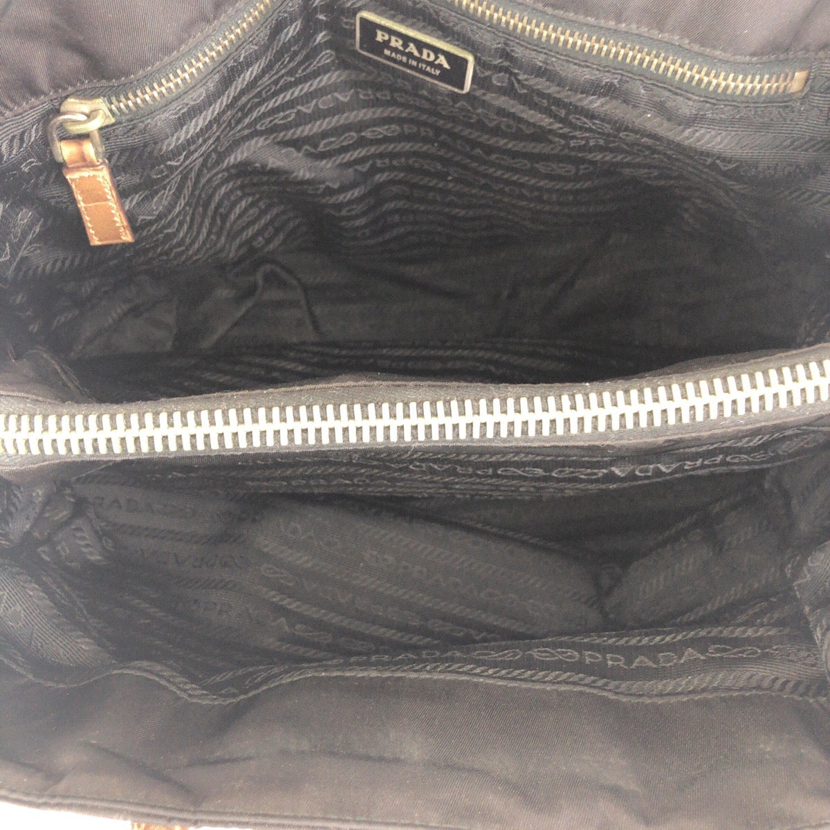 PRADA Shoulder Bag Nylon Black Brown SilverMetal Test Triangle With logo