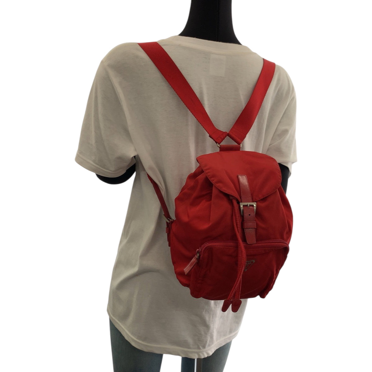 PRADA Backpack Nylon Red Silver Metal Test Triangle With logo