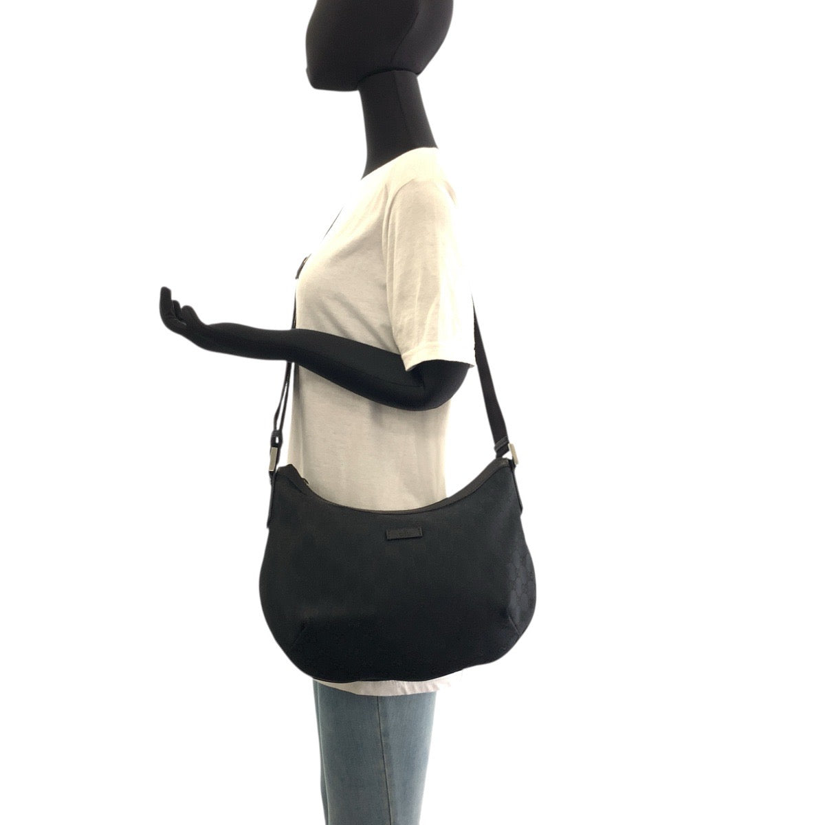 GUCCI Shoulder Bag 181092 GG canvas Black SilverMetal