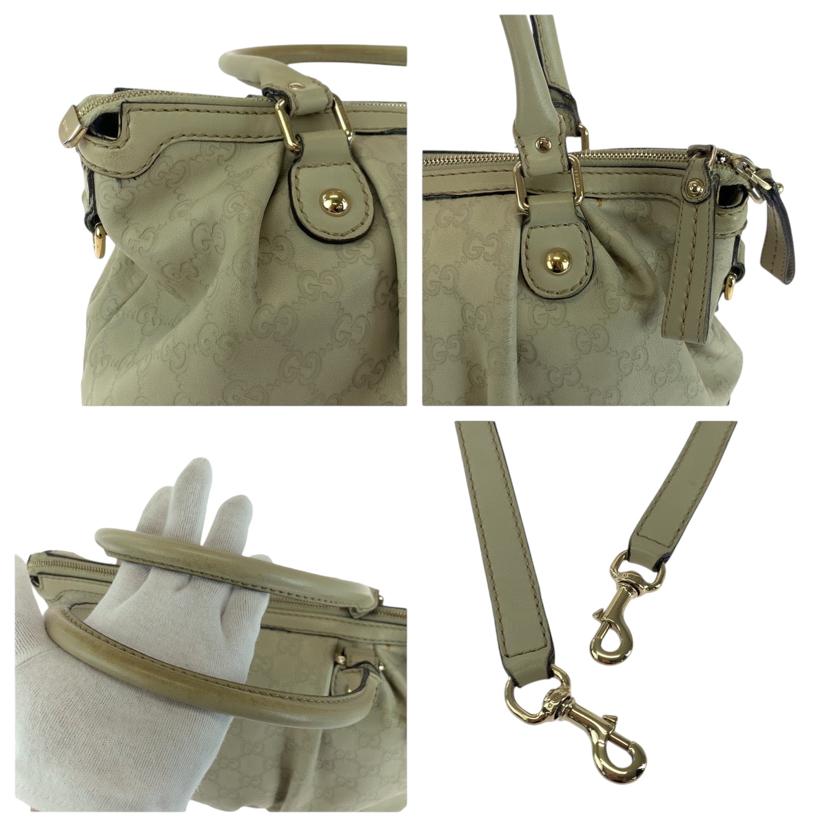 GUCCI Shoulder Bag 247902 leather Ivory Gold Metal Guccisima Sukey