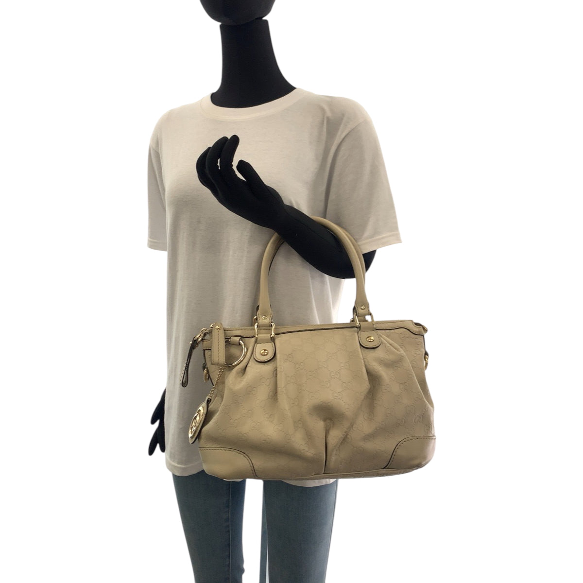 GUCCI Shoulder Bag 247902 leather Ivory Gold Metal Guccisima Sukey