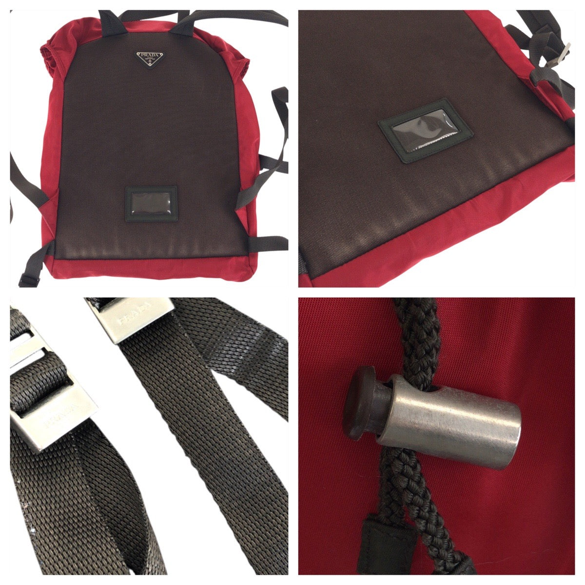 PRADA Backpack Nylon Red Khaki SilverMetal Test Triangle With logo