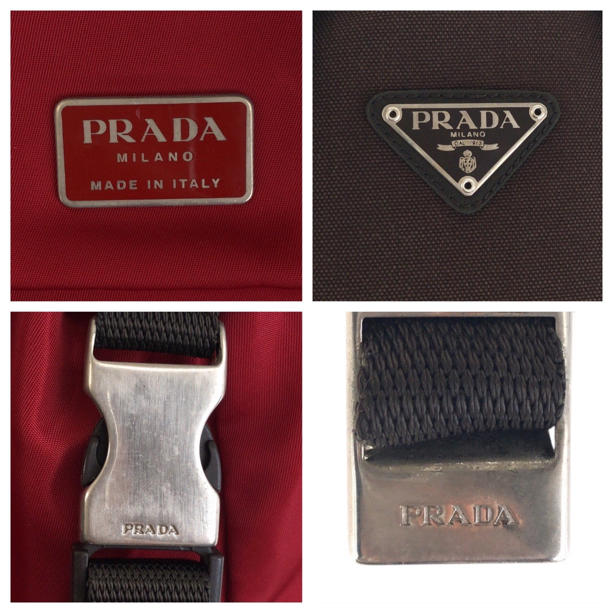 PRADA Backpack Nylon Red Khaki SilverMetal Test Triangle With logo