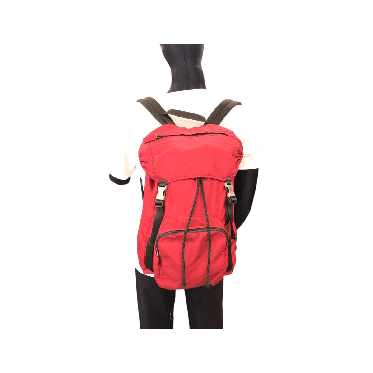 PRADA Backpack Nylon Red Khaki SilverMetal Test Triangle With logo