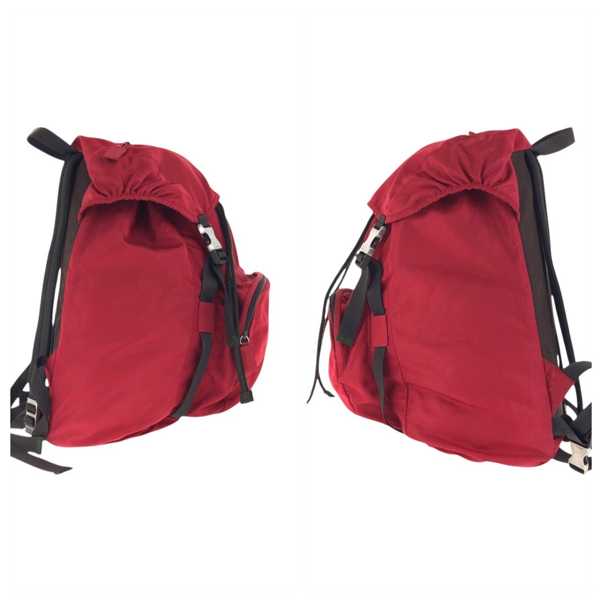 PRADA Backpack Nylon Red Khaki SilverMetal Test Triangle With logo