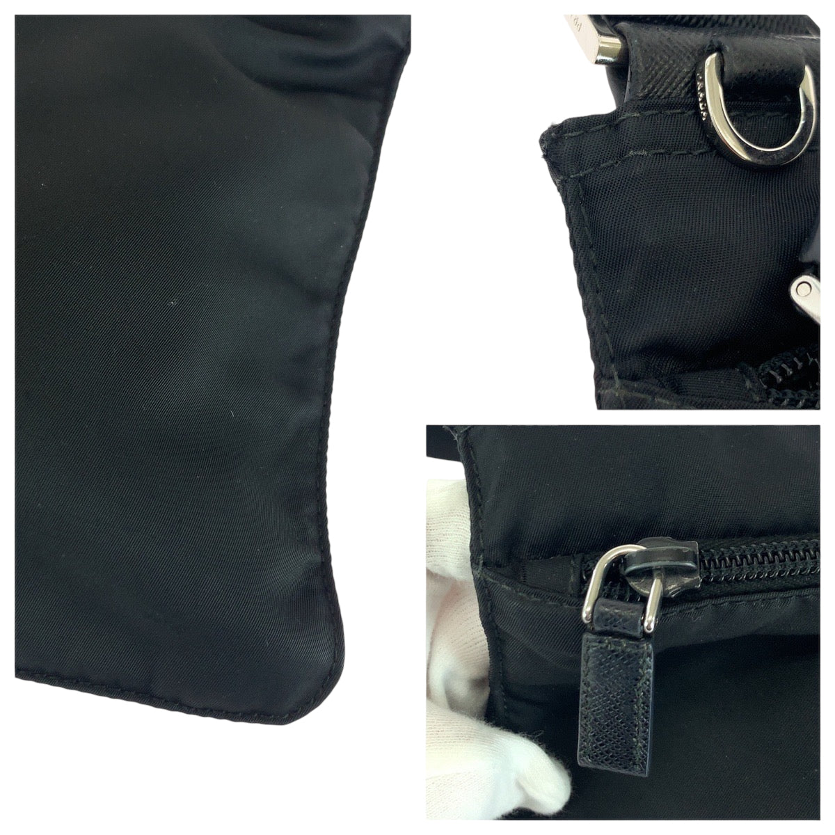 PRADA Shoulder Bag Nylon Black SilverMetal Test Triangle With logo