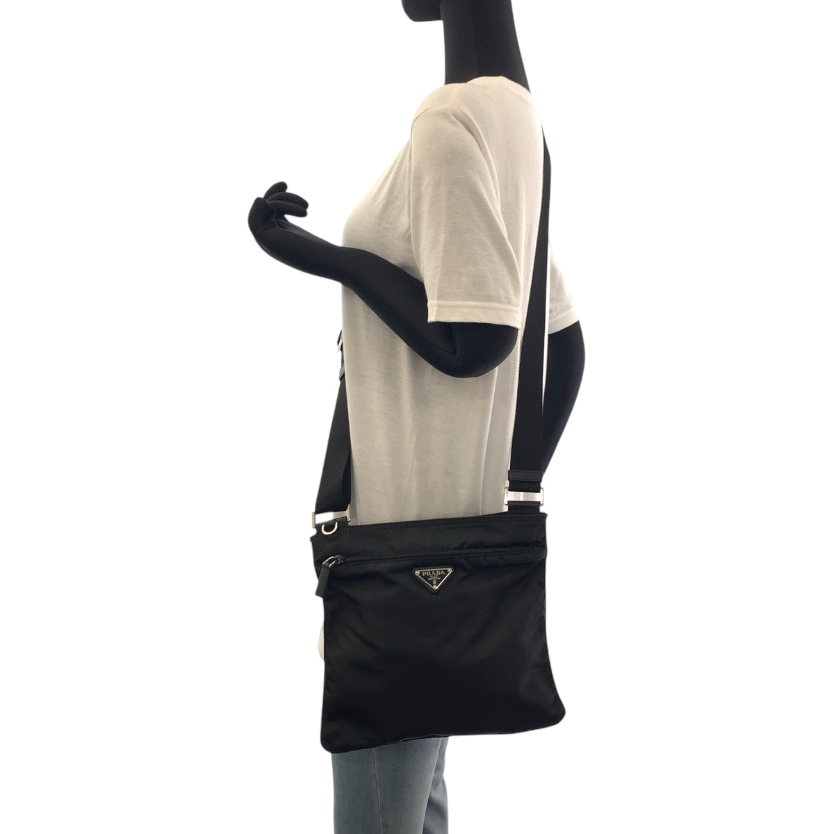 PRADA Shoulder Bag Nylon Black SilverMetal Test Triangle With logo