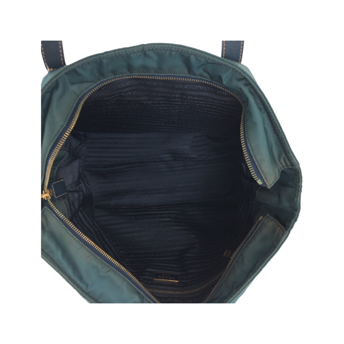 PRADA Tote Bag Nylon Green Navy Gold Metal Test Triangle With logo