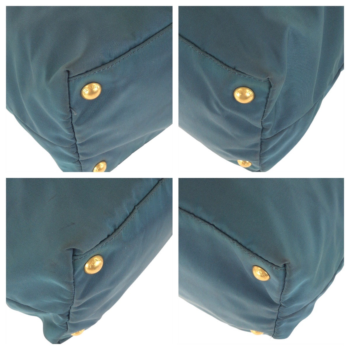 PRADA Tote Bag Nylon Green Navy Gold Metal Test Triangle With logo