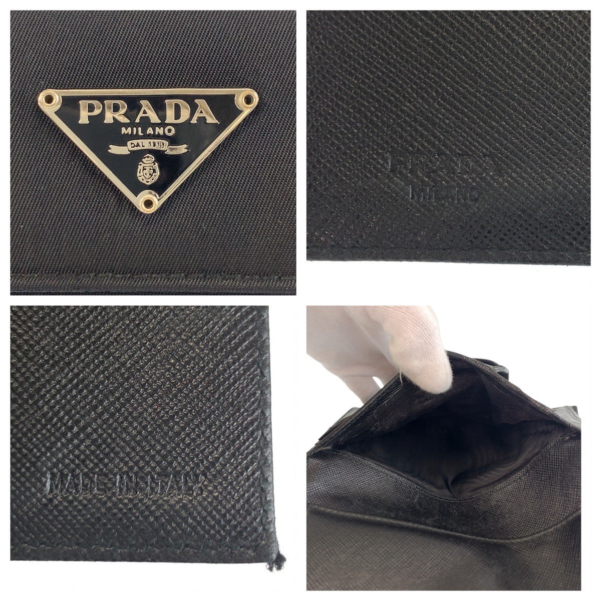 PRADA Tri-fold wallet Nylon Black SilverMetal Test Triangle With logo