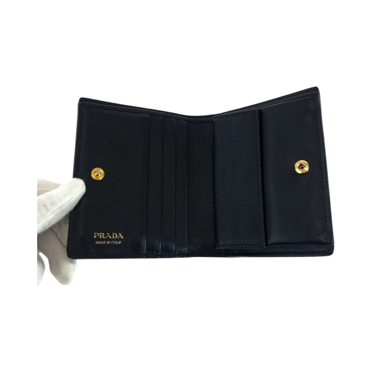 PRADA Bifold Wallet 1MV204 leather Black Black Metal Saffiano Shine logo