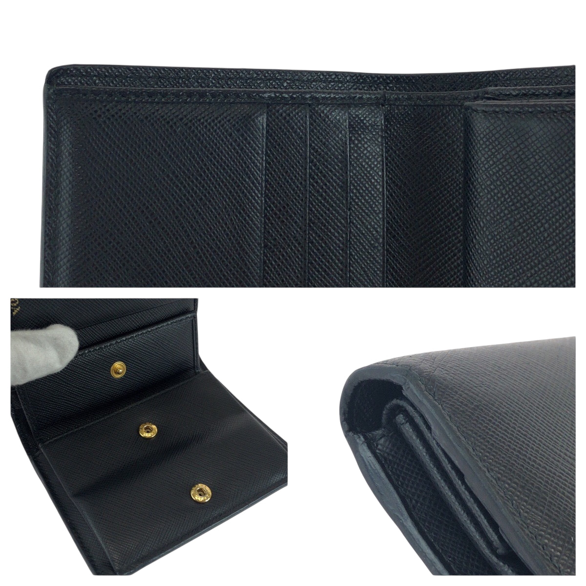 PRADA Bifold Wallet 1MV204 leather Black Black Metal Saffiano Shine logo