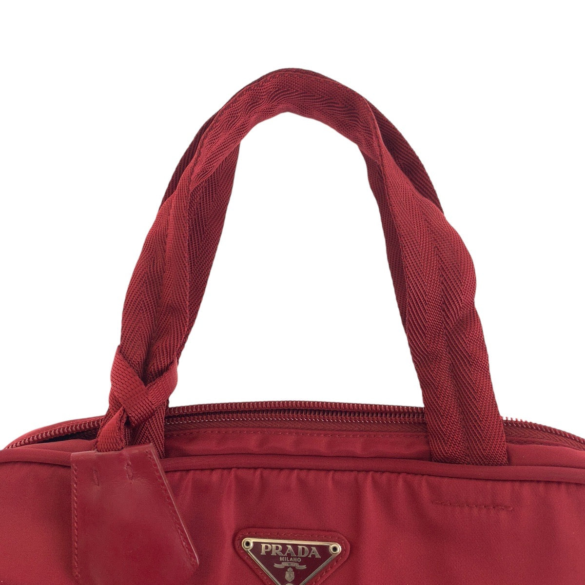 PRADA Tote Bag Nylon Wine Red Bordeaux SilverMetal Test Triangle With logo