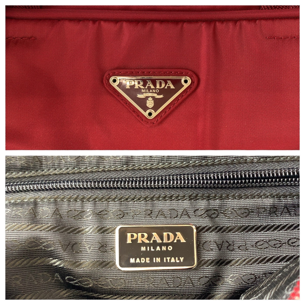 PRADA Tote Bag Nylon Wine Red Bordeaux SilverMetal Test Triangle With logo