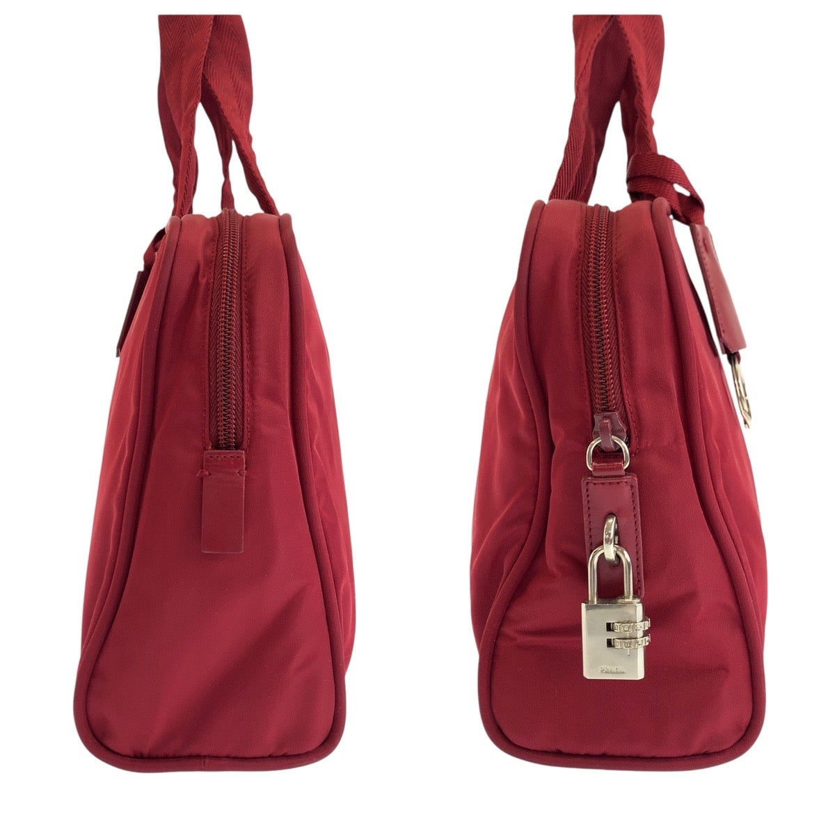PRADA Tote Bag Nylon Wine Red Bordeaux SilverMetal Test Triangle With logo