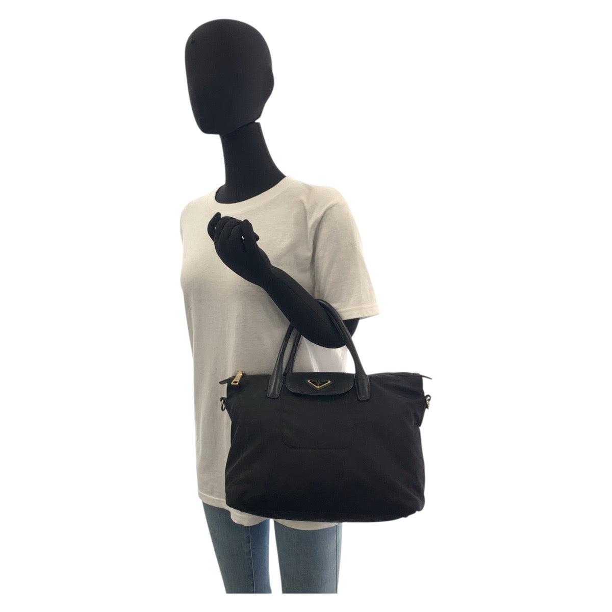 PRADA Tote Bag Nylon Black GoldMetal Test Triangle With logo