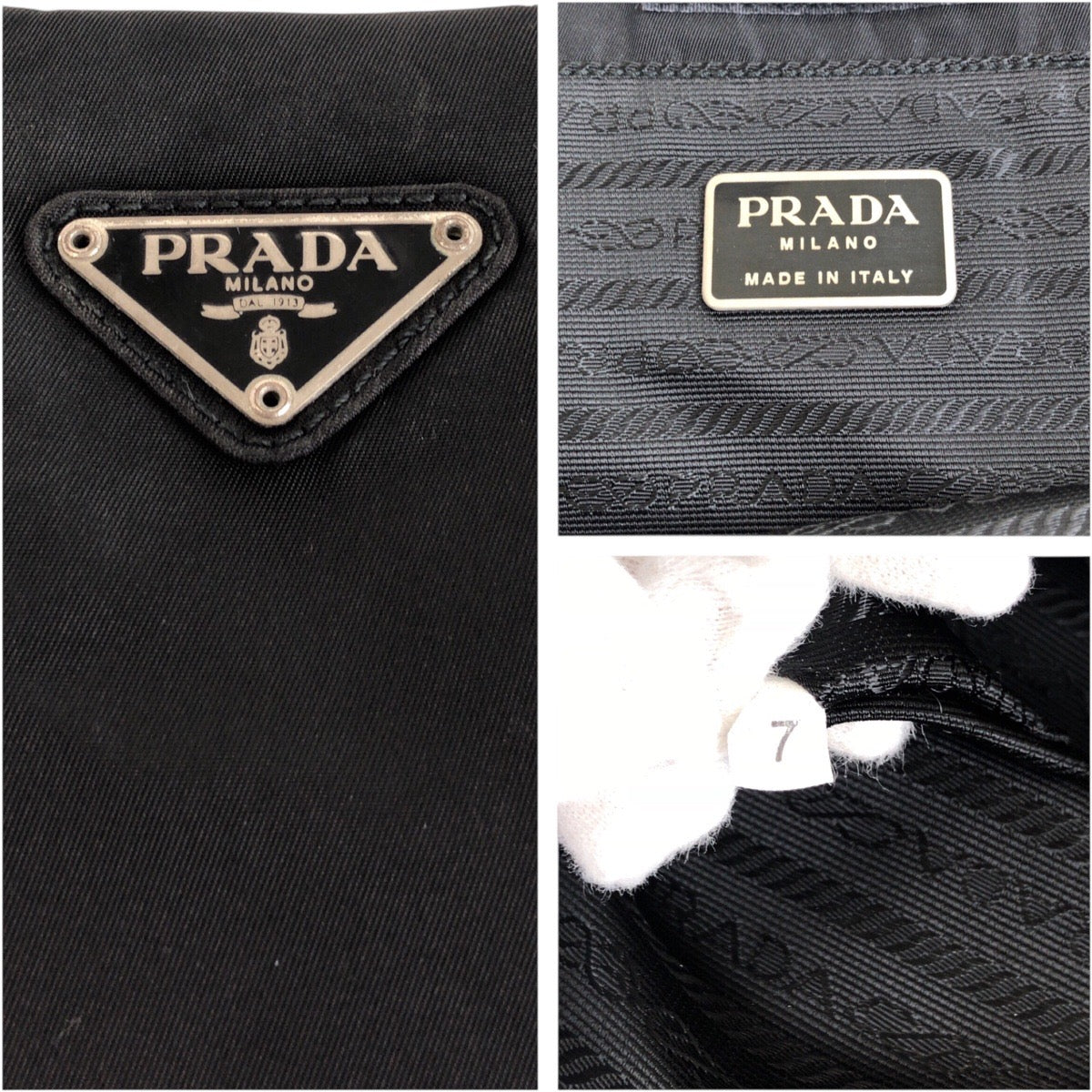 PRADA Tote Bag Nylon Black SilverMetal Test Triangle With logo
