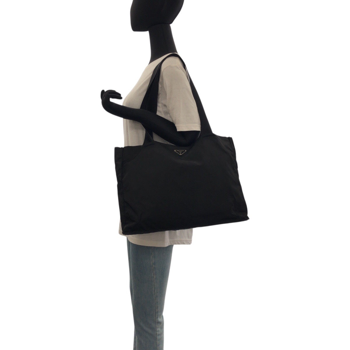 PRADA Tote Bag Nylon Black SilverMetal Test Triangle With logo