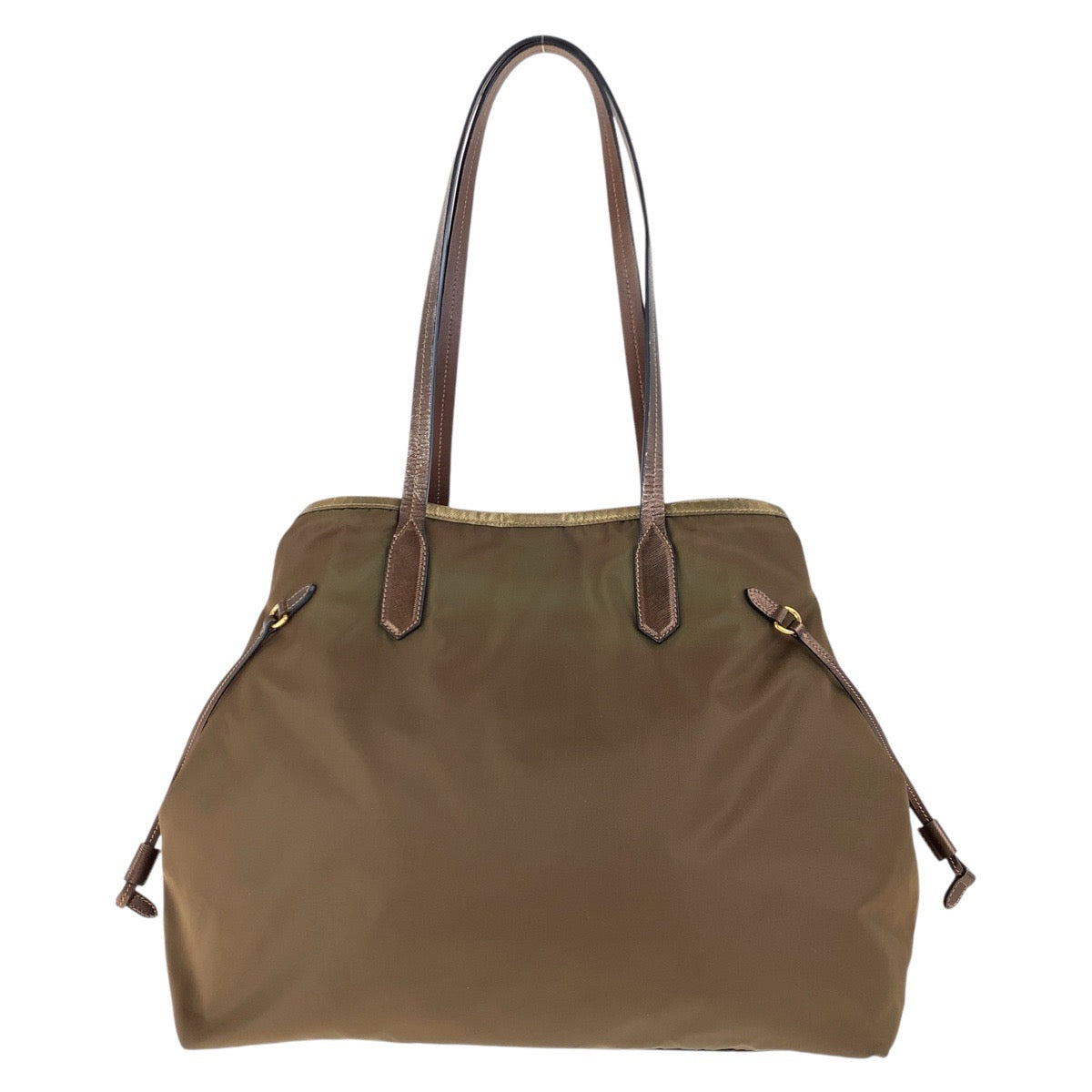 PRADA Tote Bag Nylon Brown Gold Metal Testo Saffiano Triangle With logo