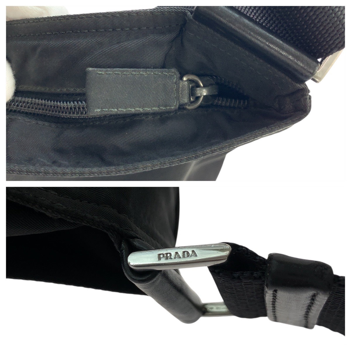 PRADA Shoulder Bag Nylon Black SilverMetal Test Triangle With logo