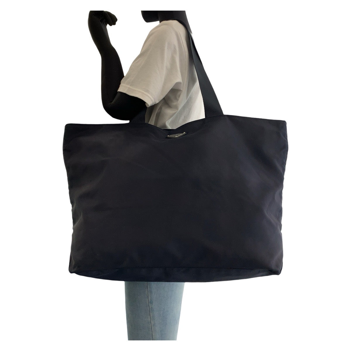 PRADA Tote Bag Nylon Navy SilverMetal Test Triangle With logo