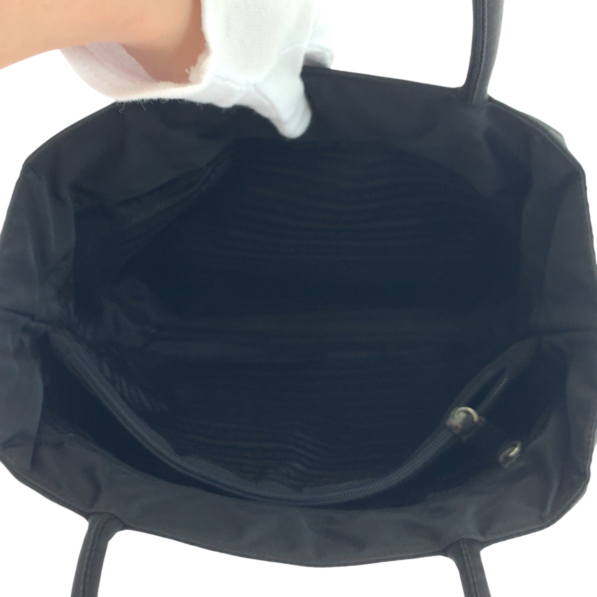 PRADA Tote Bag Nylon Black Silver Metal Test Triangle With logo