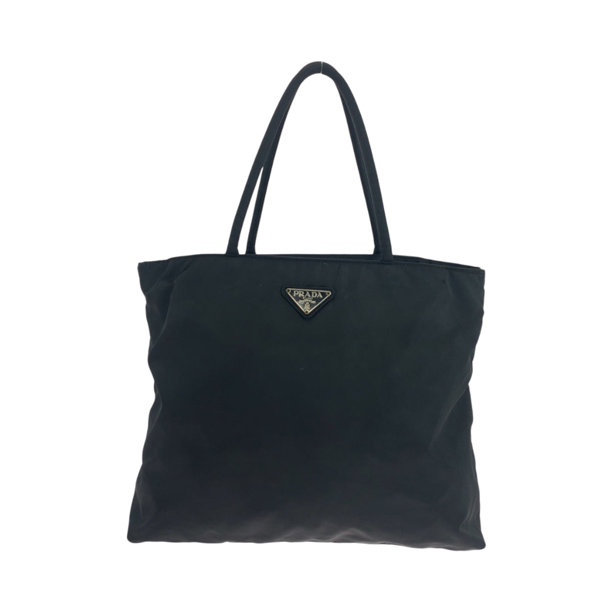 PRADA Tote Bag Nylon Black Silver Metal Test Triangle With logo