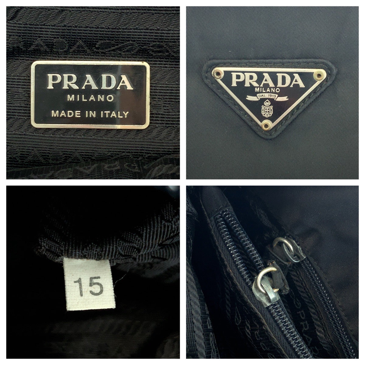 PRADA Tote Bag Nylon Black Silver Metal Test Triangle With logo