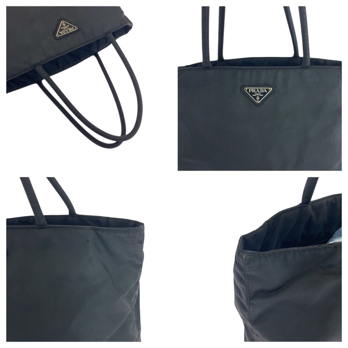 PRADA Tote Bag Nylon Black Silver Metal Test Triangle With logo